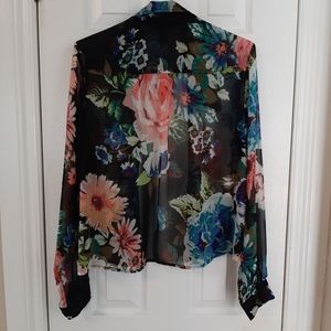 Floral button up sheer long sleeve top